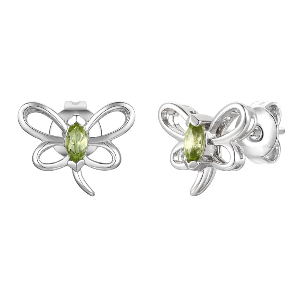 Genevive White Gold Plated With Tourmaline Gemstone Butterfly Stud Earrings